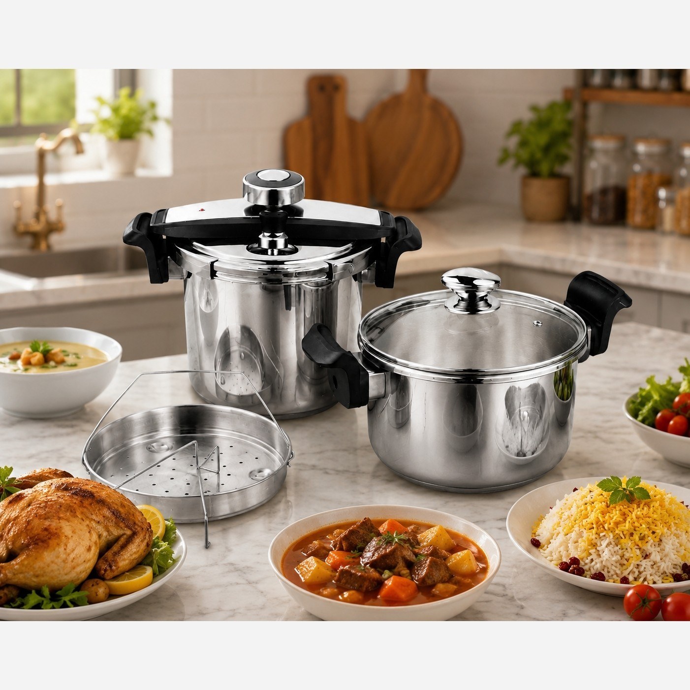 زودپز دوقلو یونیک UM-1500 ظرفیت ۵+۷ لیتری استیل 18/10