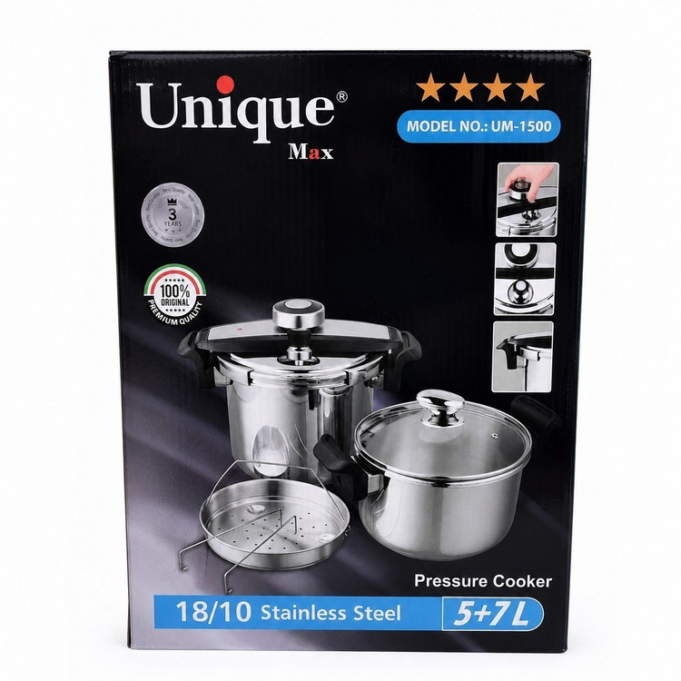 زودپز دوقلو یونیک UM-1500 ظرفیت ۵+۷ لیتری استیل 18/10