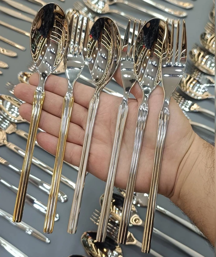 سرویس قاشق چنگال 139 پارچه استیل دور طلایی SET-139KZ مکسی